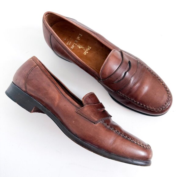 Polo Ralph Lauren Men's BrowLeather Penny Loafers Size 8.5 D Bench Made in Italy - Picture 1 of 12